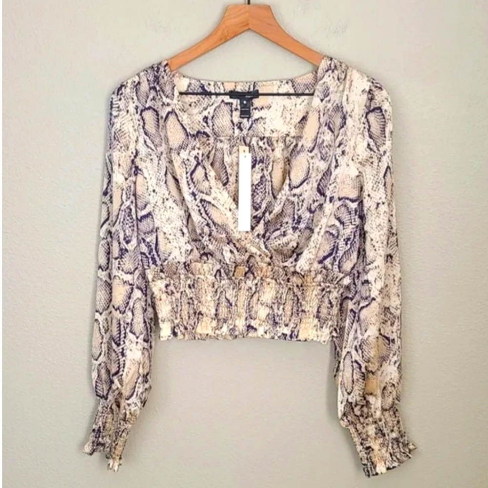 Aqua Snake Skin Surplice Crop Top